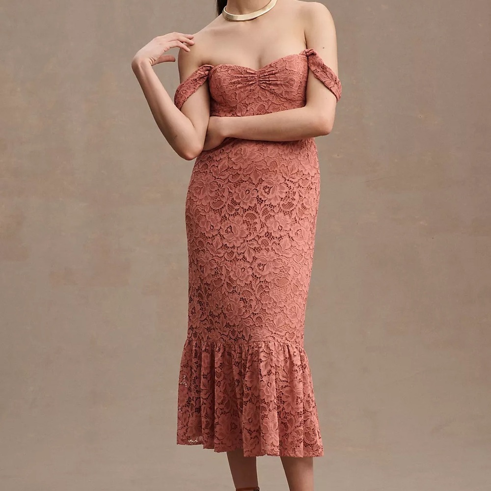 Phoebe off-shoulder midi lace dress